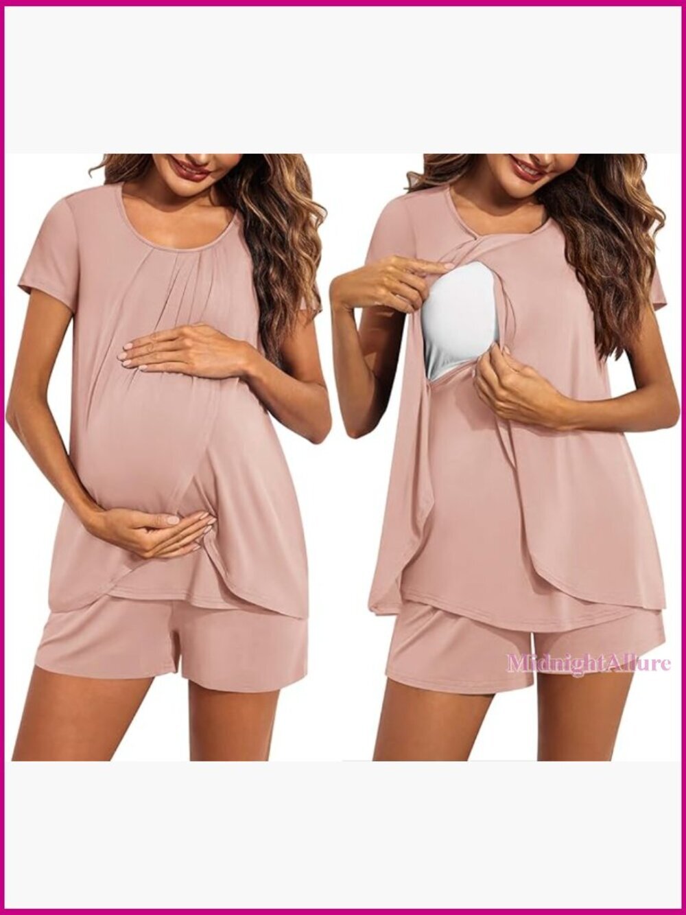 Maternity Nursing Pajama Set Short Sleeve Top & Shorts Breastfeeding Sleepwear